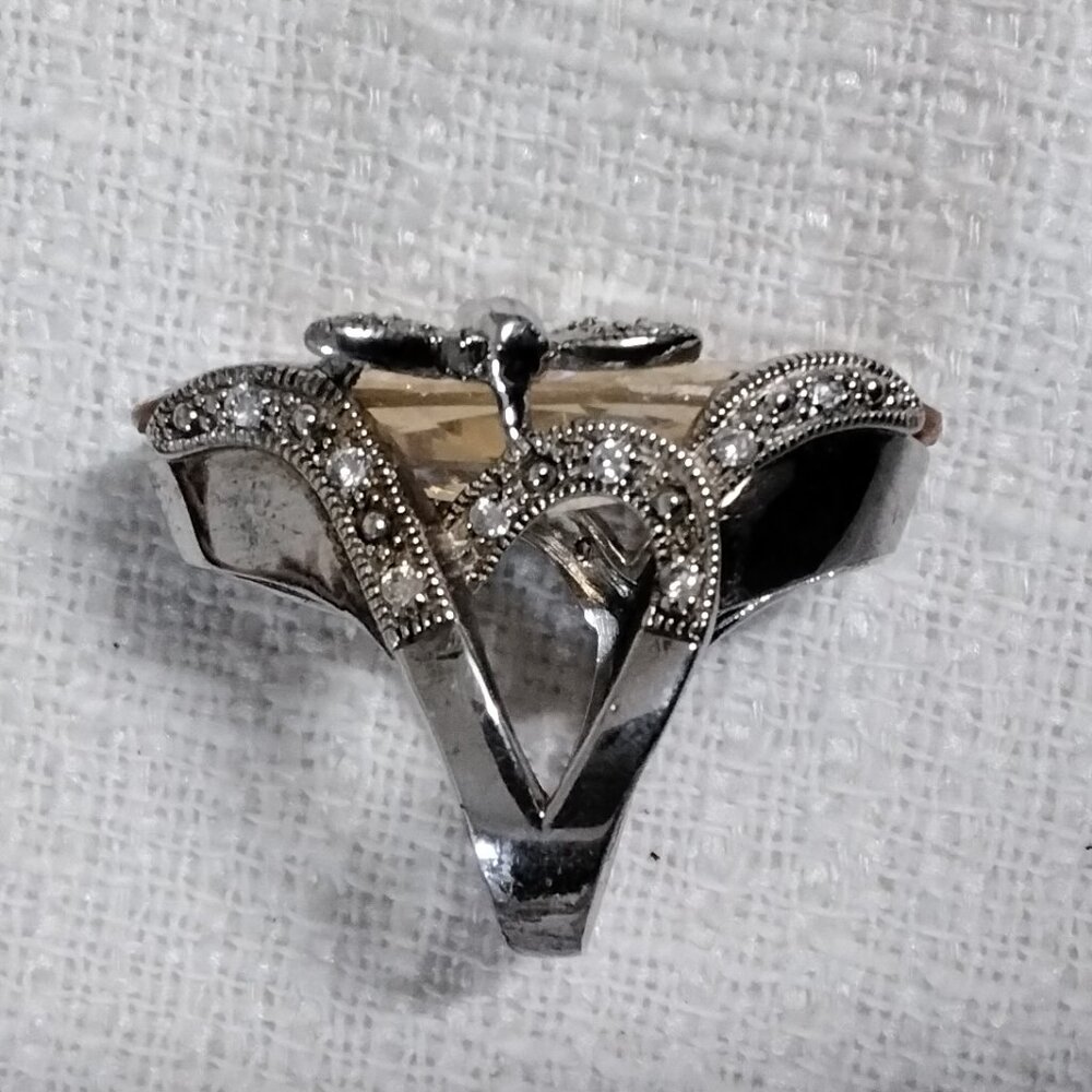 Stunning Silver Tone Dragonfly Statement Bold Rin… - image 7